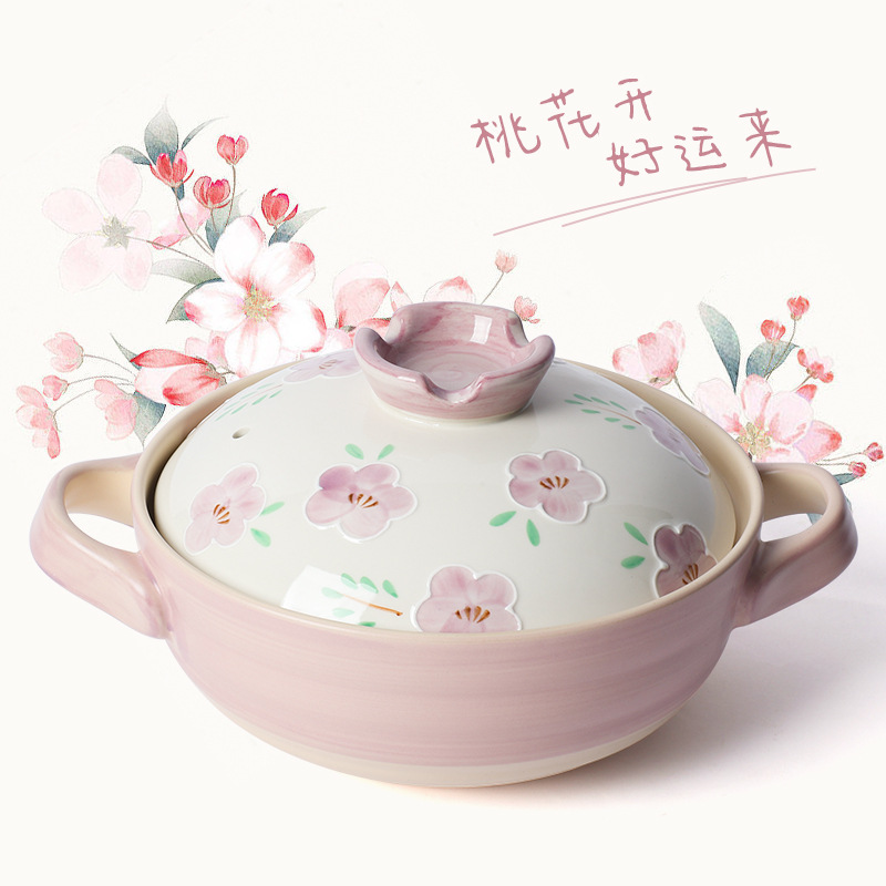 Tao Bao Wang Japanese-style fresh and light hand-painted earthenware pot, ceramic soup pot, high-temperature resistant stew pot, household soup pot, clay pot