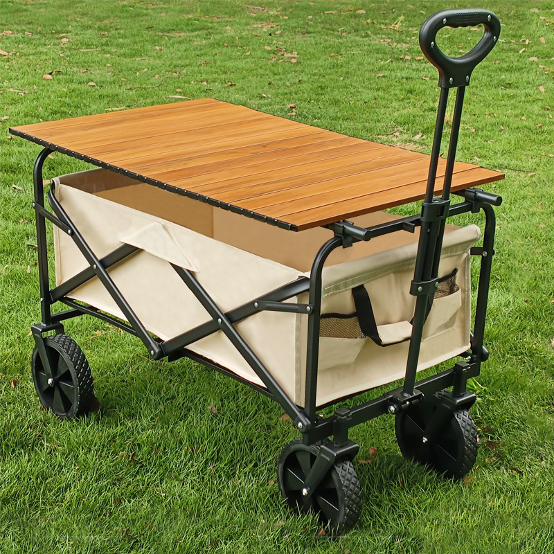 跨境专供手推车可折叠户外小推车野餐车营地拖车摆摊桌板露营推车