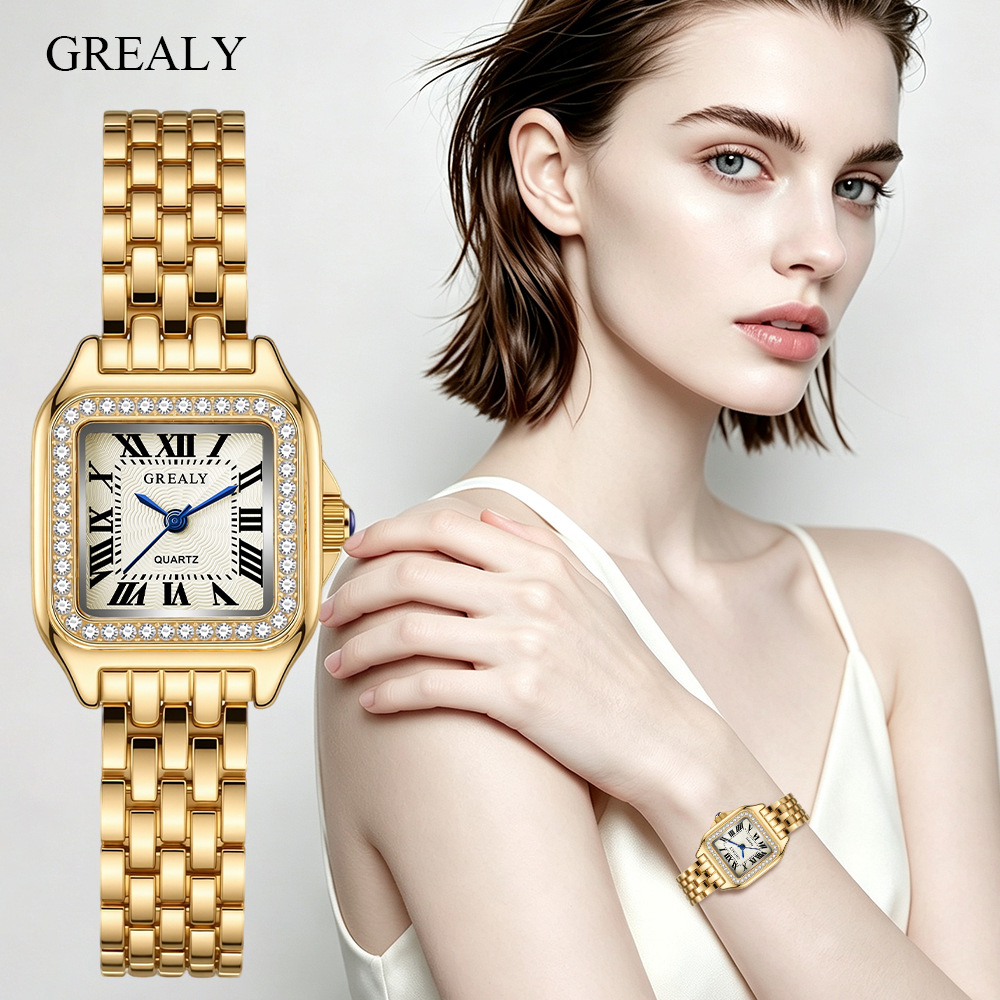 Cross-border women's best-selling square diamond-encrusted waterproof women's watch, retro quartz watch, new women's watch customization wholesale