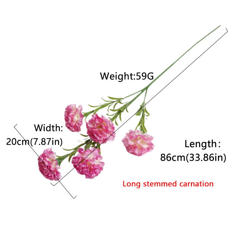 跨境仿真花5头康乃馨花束母亲节教师节装饰假花绢花花艺摆件道具白底实物图
