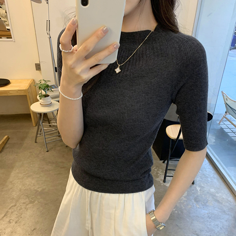 This Korean high-end, super good-looking off-the-shoulder, mid-sleeved knitted sweater is a new slimming top for women in Spring/Summer 2025 Specification image