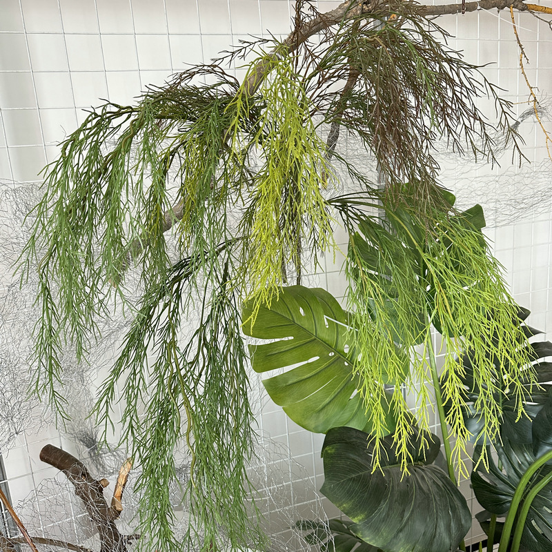 Long willow bud simulation plant, soft rubber willow leaf, indoor hanging green plant, ceiling decoration, photography prop, reed grass details Picture