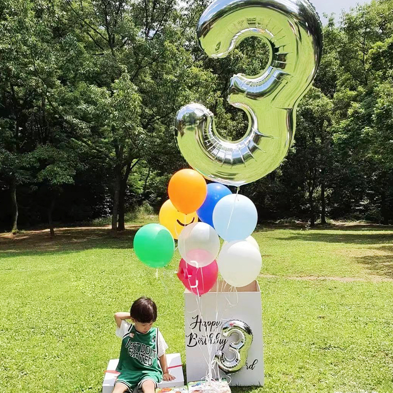 32寸银色数字气球铝膜飘空周岁生日气球7岁6岁生日布置数字气球产品图