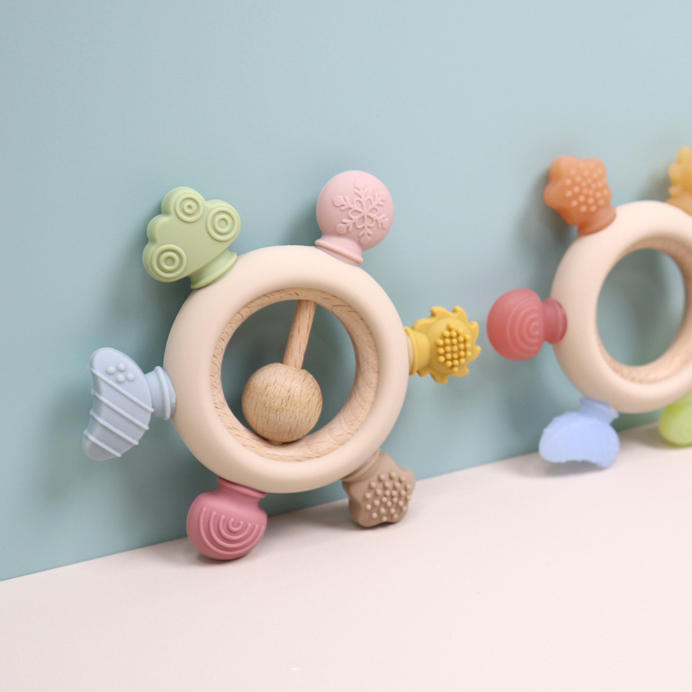 跨境新款婴儿牙胶玩具可啃咬硅胶安抚咬咬乐玩具宝宝磨牙六指牙胶