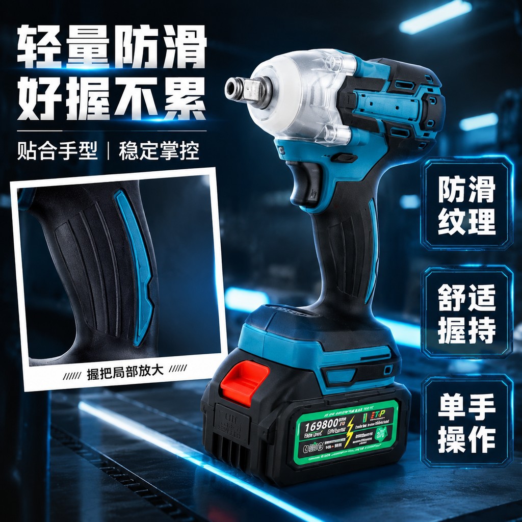 Electric wrench brushless high-torque rechargeable tool, comprehensive hardware, cross-border woodworking, auto repair, high-precision torque A details Picture