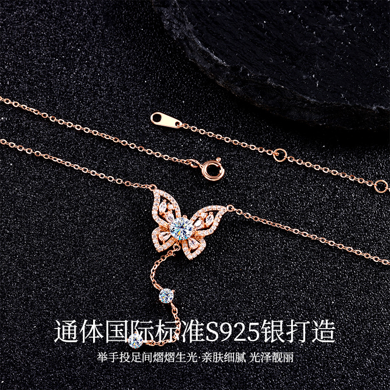 s925 sterling silver butterfly tassel Moissan collarbone chain, a niche and high-end, versatile accessory necklace, exuding a sense of sophistication for autumn and winter details Picture