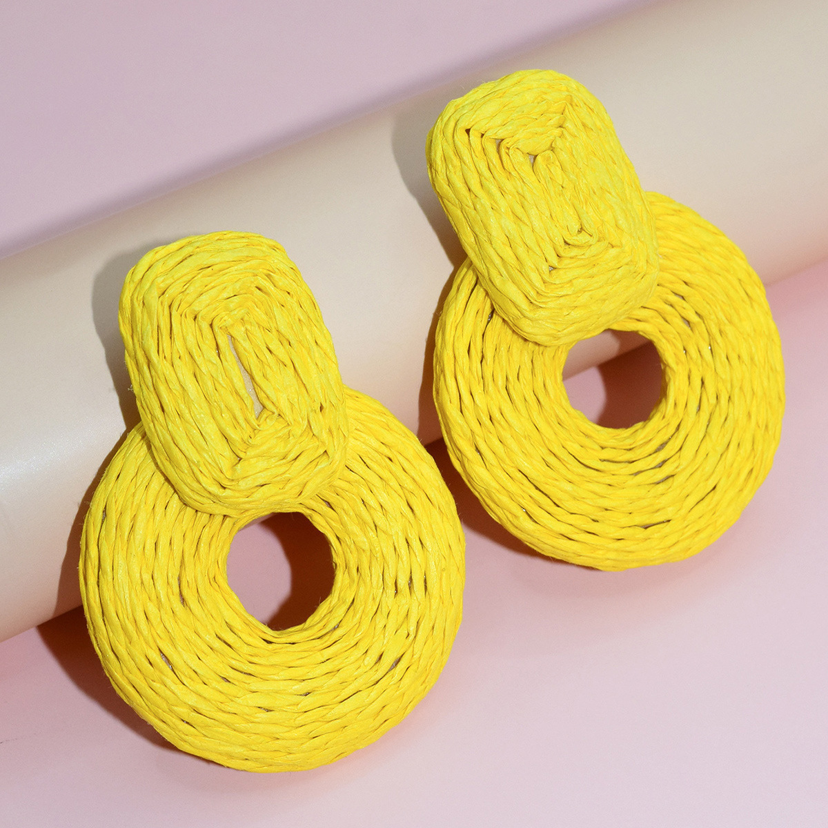 厂家批发新款圆形耳环波西米亚风手工藤草编织耳环