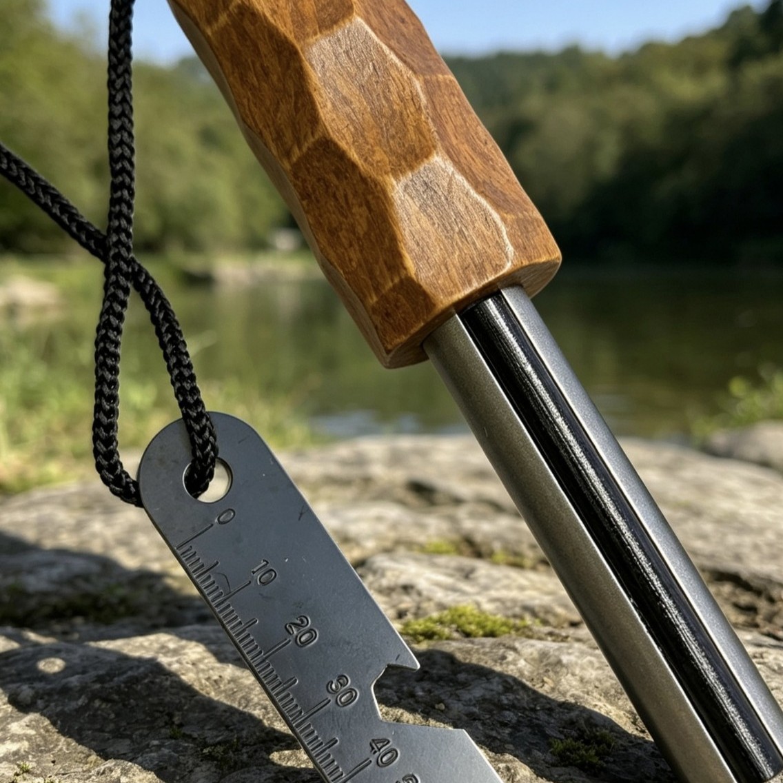 New survival camping flint magnesium rod, survivor umbrella rope, scraper, flint rod, wooden handle, flint set details Picture