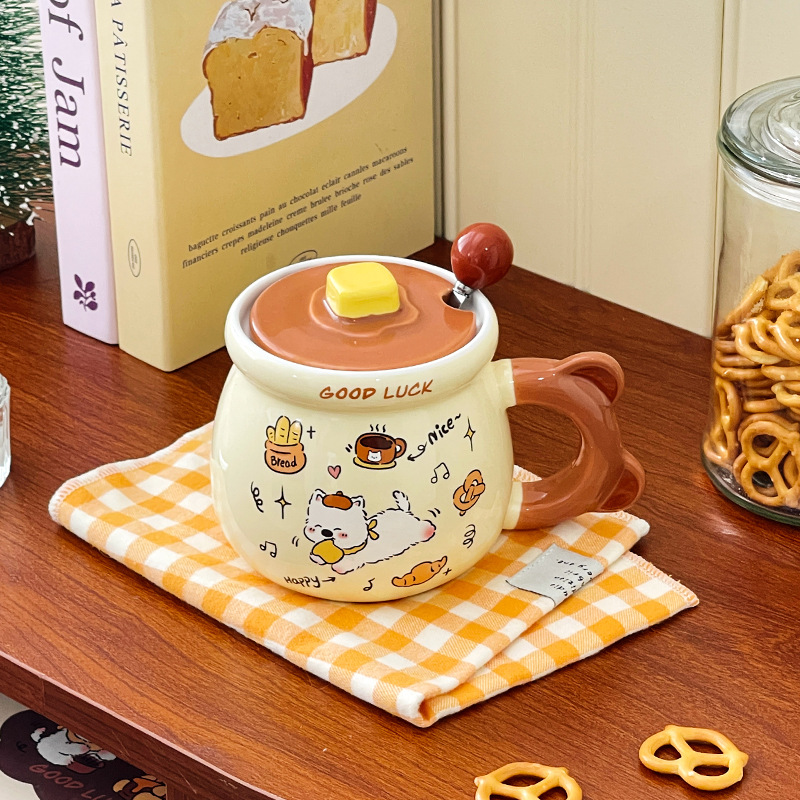Xigaodi Puppy Ceramic Cup with Lid Spoon, high appearance level for girls, home and office mug, Birthday gift, Souvenir Application Scenario