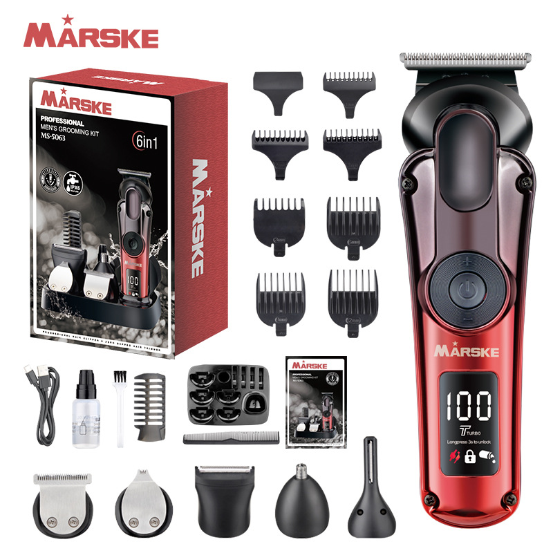 MARSKE MS-5063 cortador de pelo eléctrico seis en uno conjunto multifuncional máquina de afeitar transfronteriza pantalla digital a prueba de agua pelo nasal aceite cabeza pusher corte grabado Item Picture