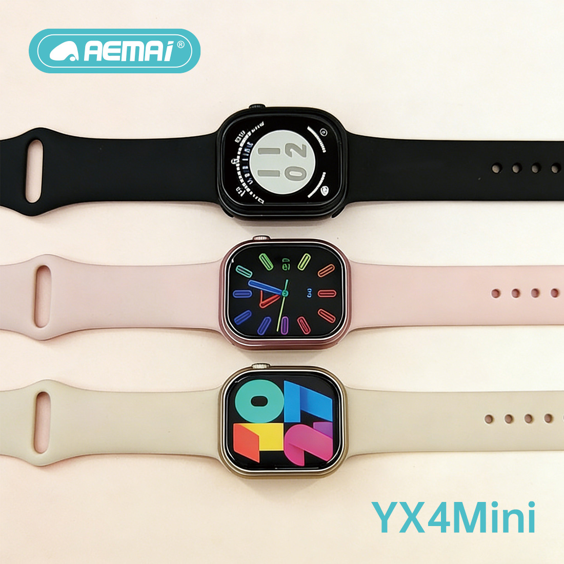 YX4 Mini Color Smartwatch with black, pink and beige three-color straps AI robot dog toy set details Picture