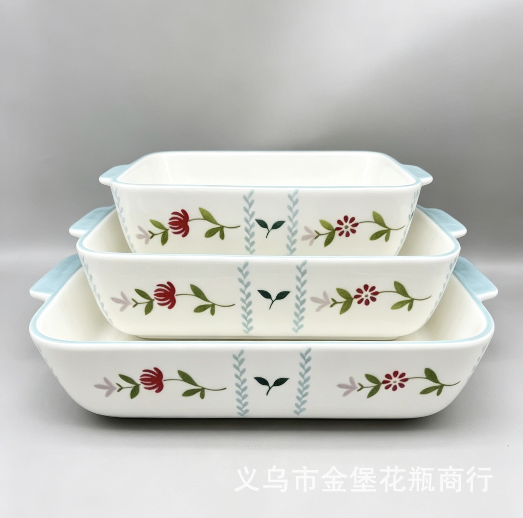 Food-grade high-temperature porcelain floral double-ear design for easy access. Home baking Western-style plates for corporate group purchase customization