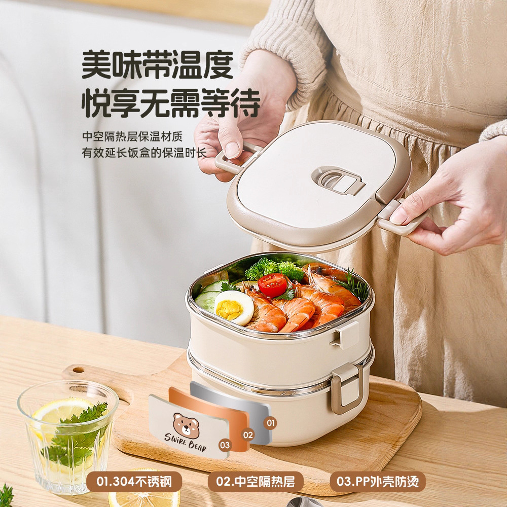 Lonfa beige lonchera aislante de doble capa bolsa aislante a juego pantalla digital de temperatura pegatinas oso palabras QIFENG cuchara de plata palillos aislantes al aire libre decoraciones de acero innovador paquete de aislamiento térmico Application Scenario