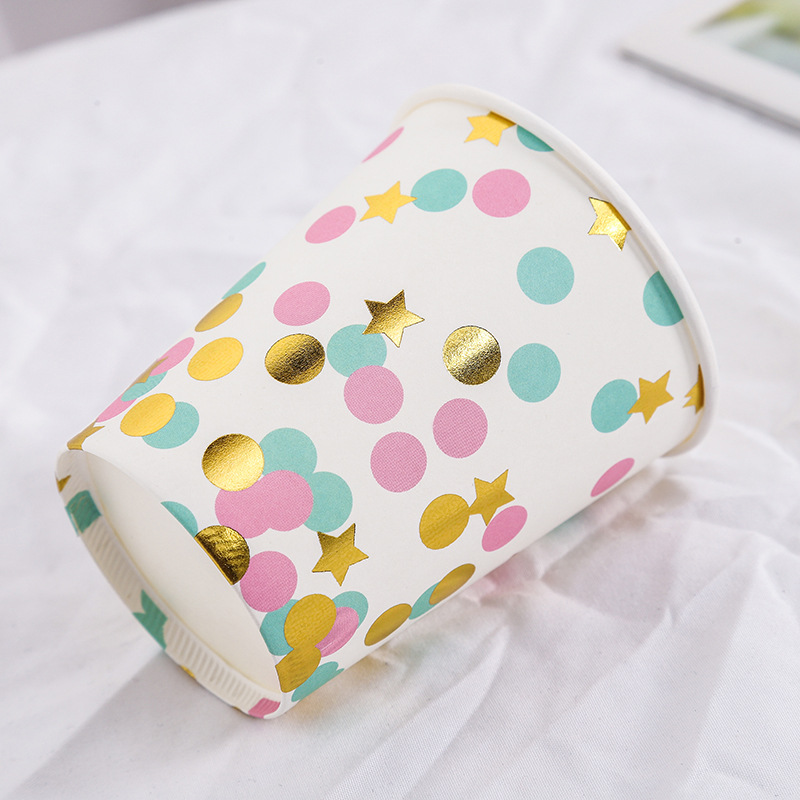 Cross-border disposable paper cups with gold and silver embossed polka dots, 9 ounces, 250ml, party supplies cups, environmentally friendly Specification image
