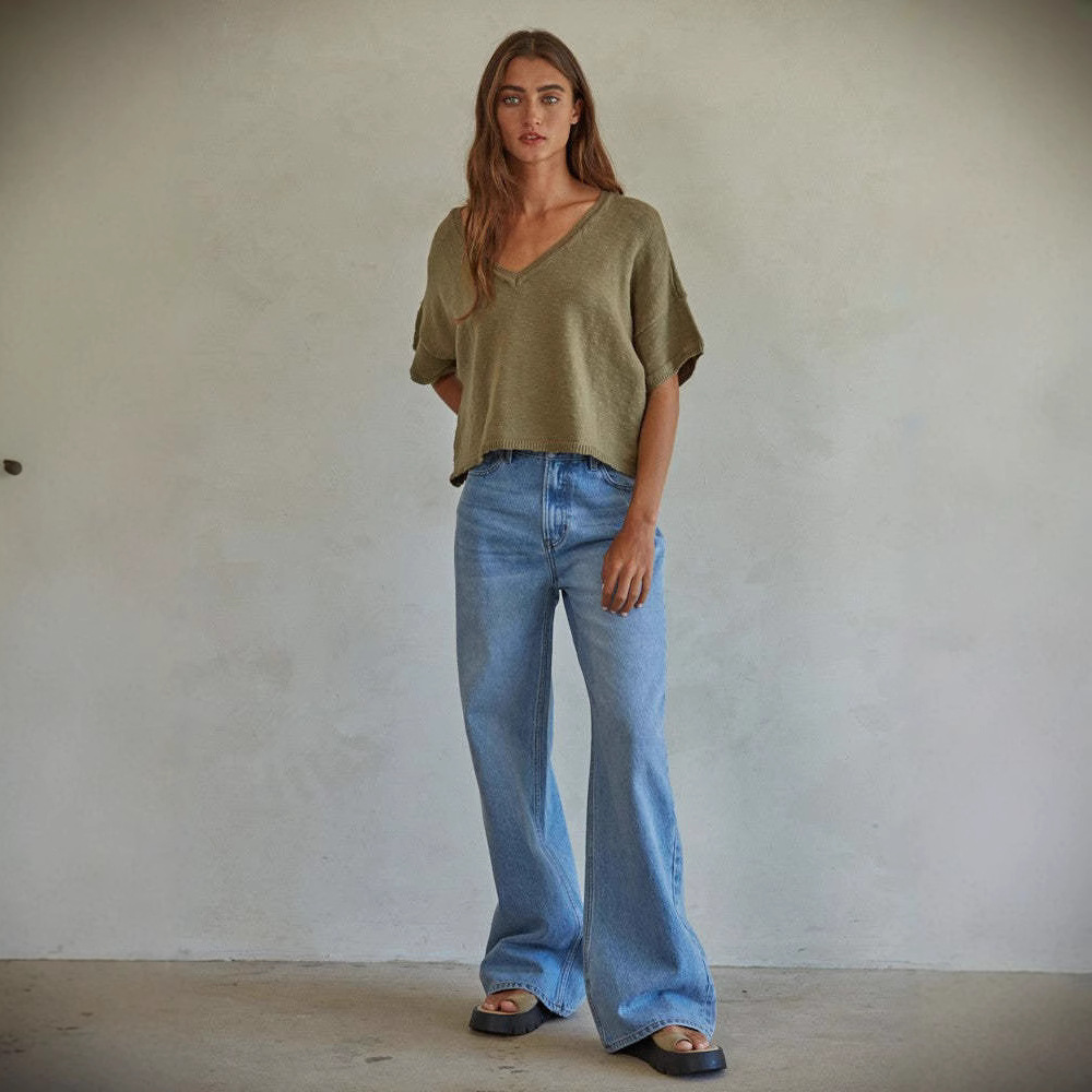 Europa y Estados Unidos hacer viejo lavado de cintura alta holgada slim jeans de corte recto versátil pierna ancha mop pants para mujeres Specification image