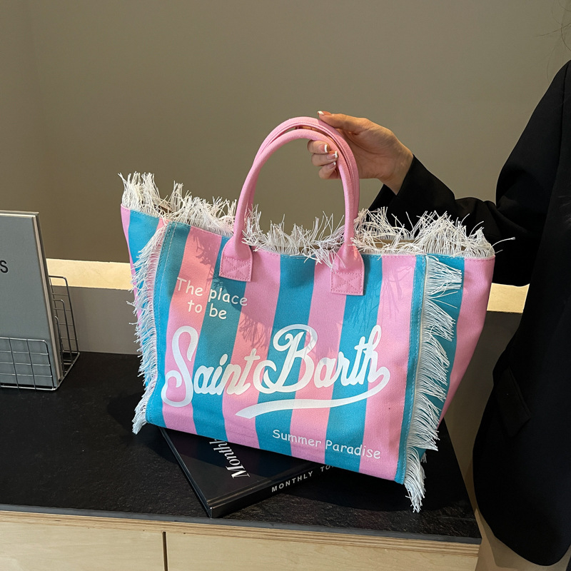 Cross-Border Canvas Bag, Fringed Letter Canvas Bag, Canvas Tote Commuter Bag, Canvas Bag, Large Capacity Bag, Women's Solid Color Commuter Single-Shoulder Tote Bag, Women's Canvas Bag Specification drawing