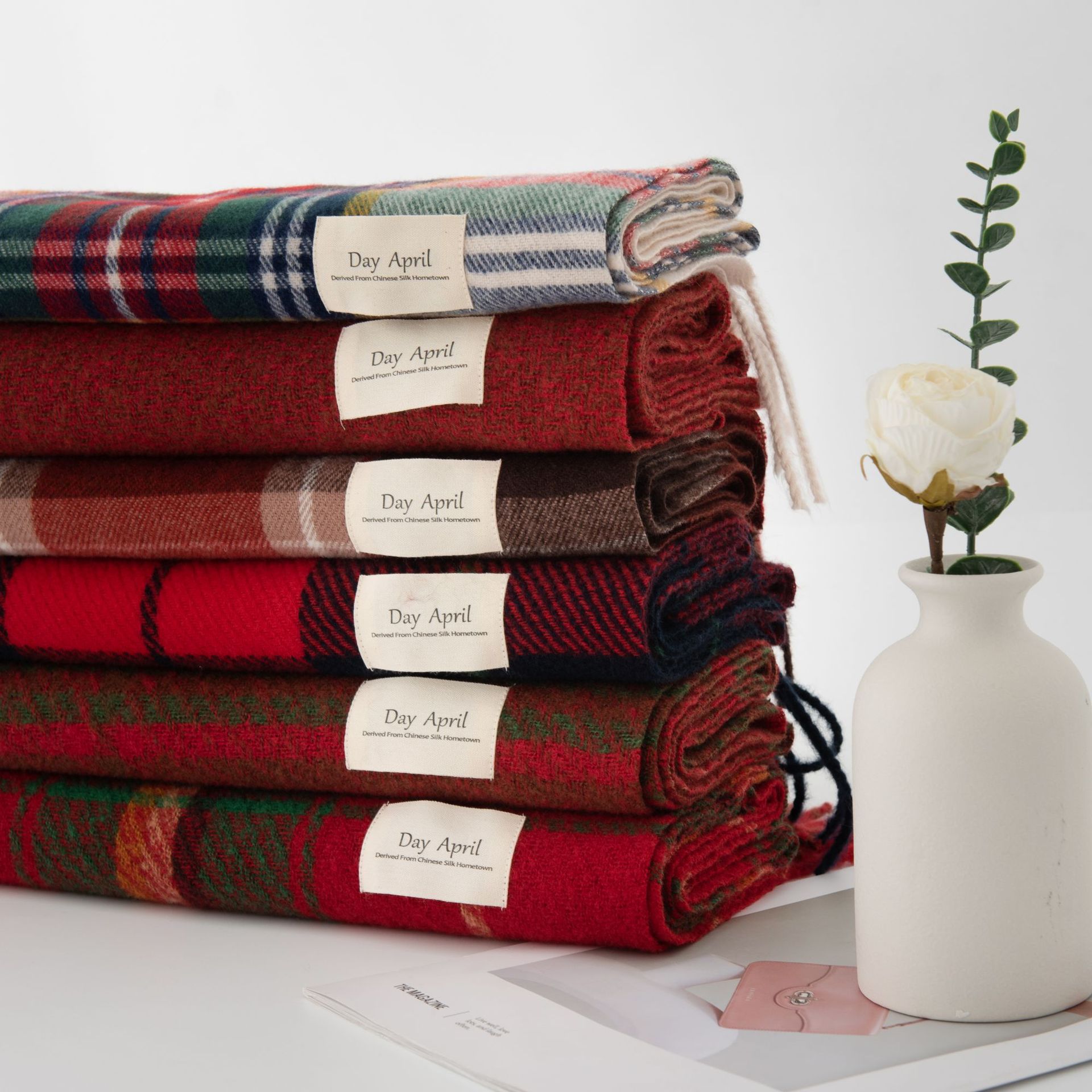 Ankela red checkered scarf Christmas scarf, winter atmosphere versatile, cashmere feel scarf, warm shawl for women Specification image