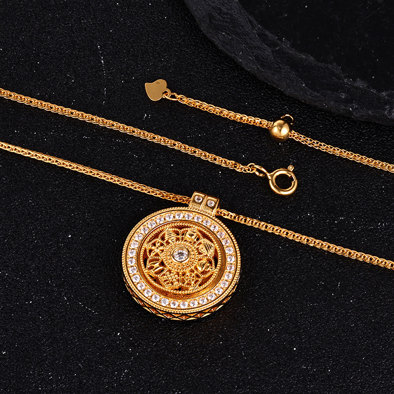 s925 Pure silver Eight-treasure Compass necklace, ancient collarbone chain, New Chinese style auspicious Moissanite accessory details Picture