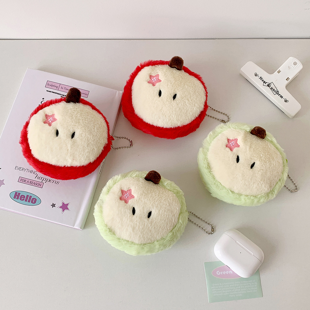 Cute Apple coin purse, creative cartoon plush pendant, mini bag, student earphone case, data cable storage small bag details Picture