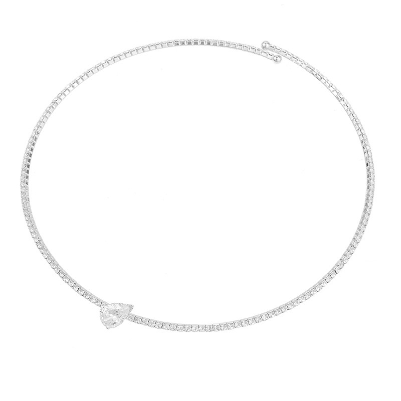 Cross-border European and American fashion teardrop-shaped zircon single-layer steel wire necklace, elastic opening adjustable, exquisite, simple and versatile for daily use, European and American Application Scenario