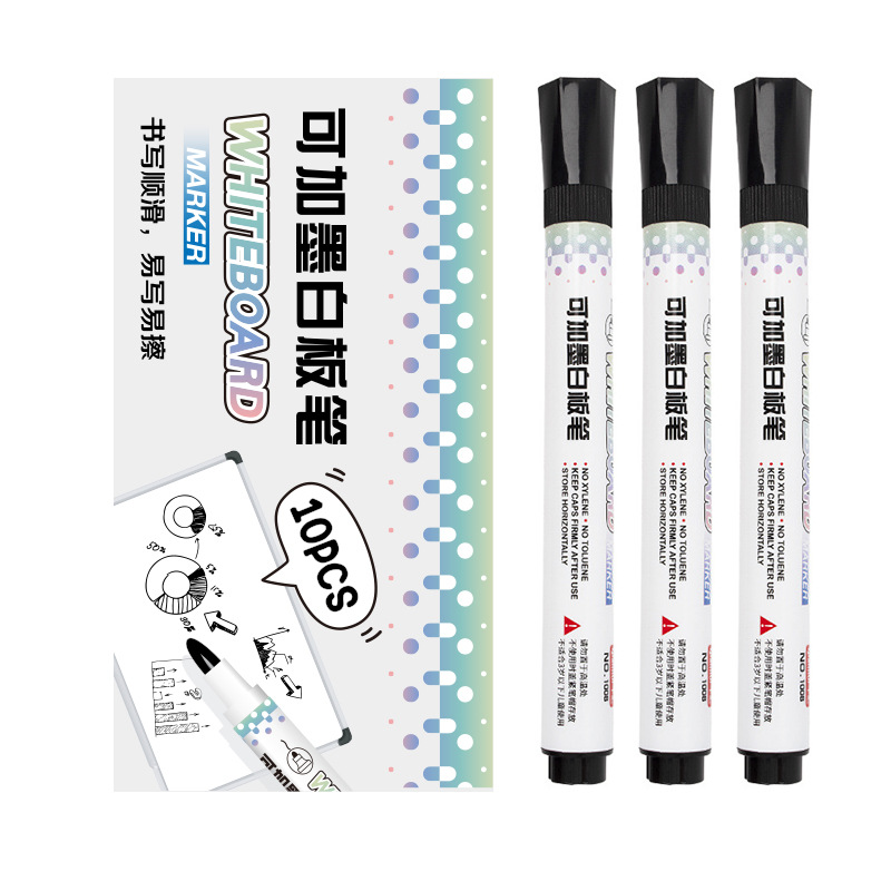 Whiteboard pens can be filled with ink, erasable pens, black marker pens, colored thick-tipped markers, water-based large-capacity whiteboard pens Item Picture