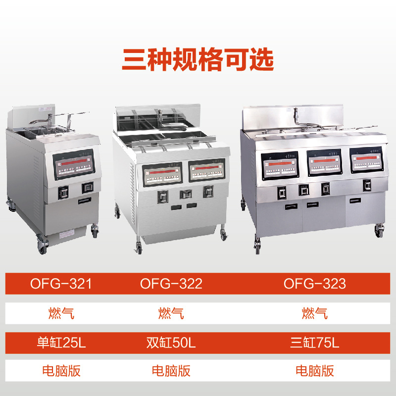 商用OFG-321燃气油炸锅薯条滤油炸炉带温度补偿功能304缸体细节图
