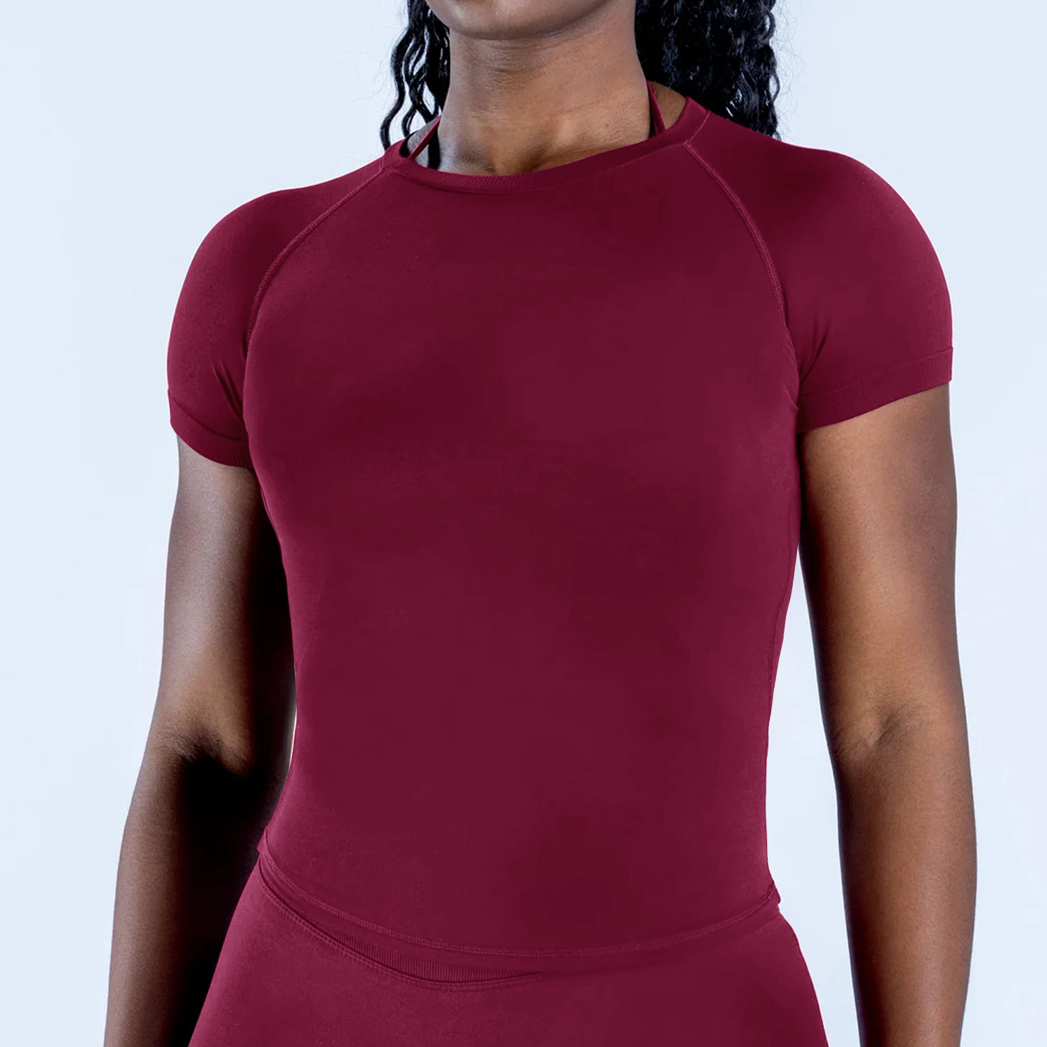 Cross-border seamless quick-drying fitness short-sleeved shirt, high-elasticity slimming, moisture-wicking and sweat-wicking exercise T-shirt top, tight yoga short-sleeved shirt Specification image