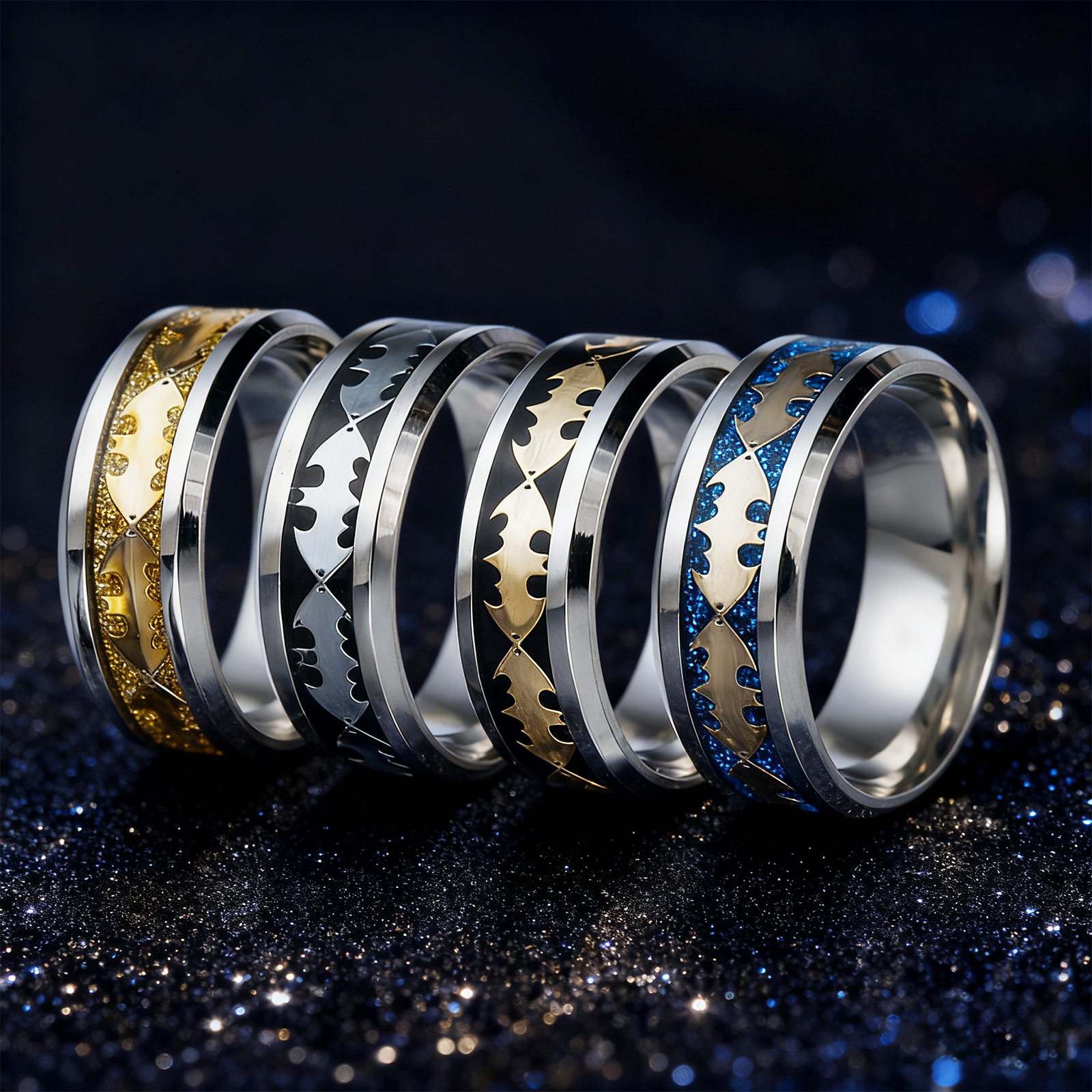 Cross-border best-selling jewelry: Titanium steel jewelry popular in Europe and America, Bat men's ring manufacturer wholesale supply details Picture