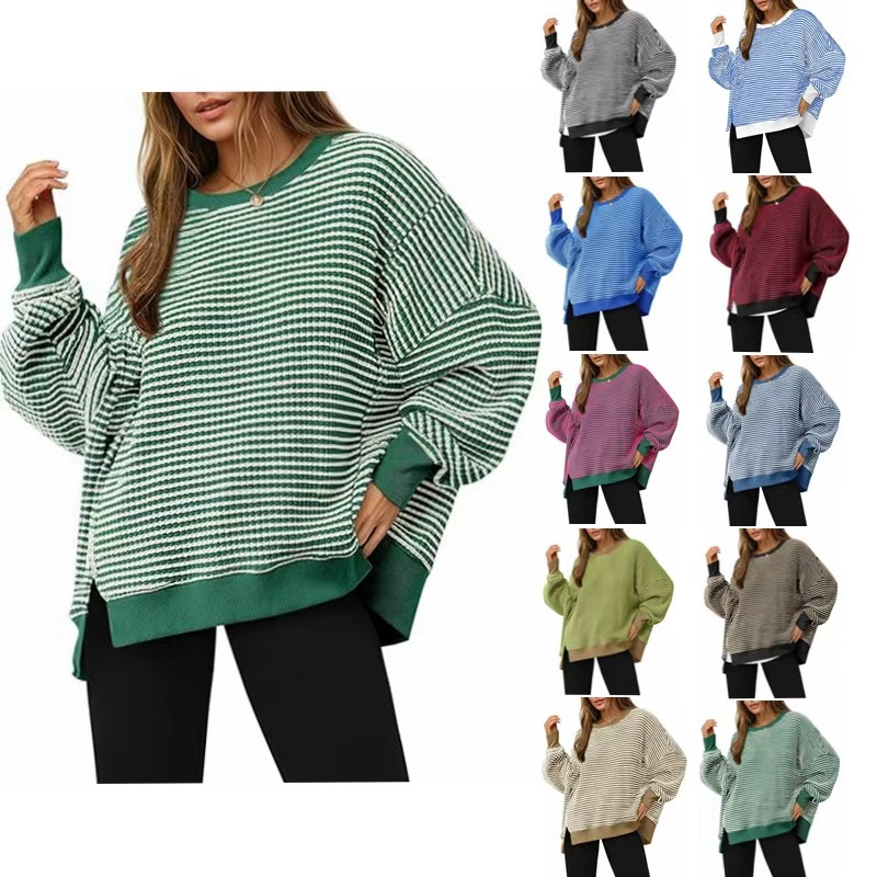 In 2025, the best-selling cross-border women's clothing on Amazon from Europe and America is a Waffle knitted long-sleeved round-neck split pullover hoodie full figure