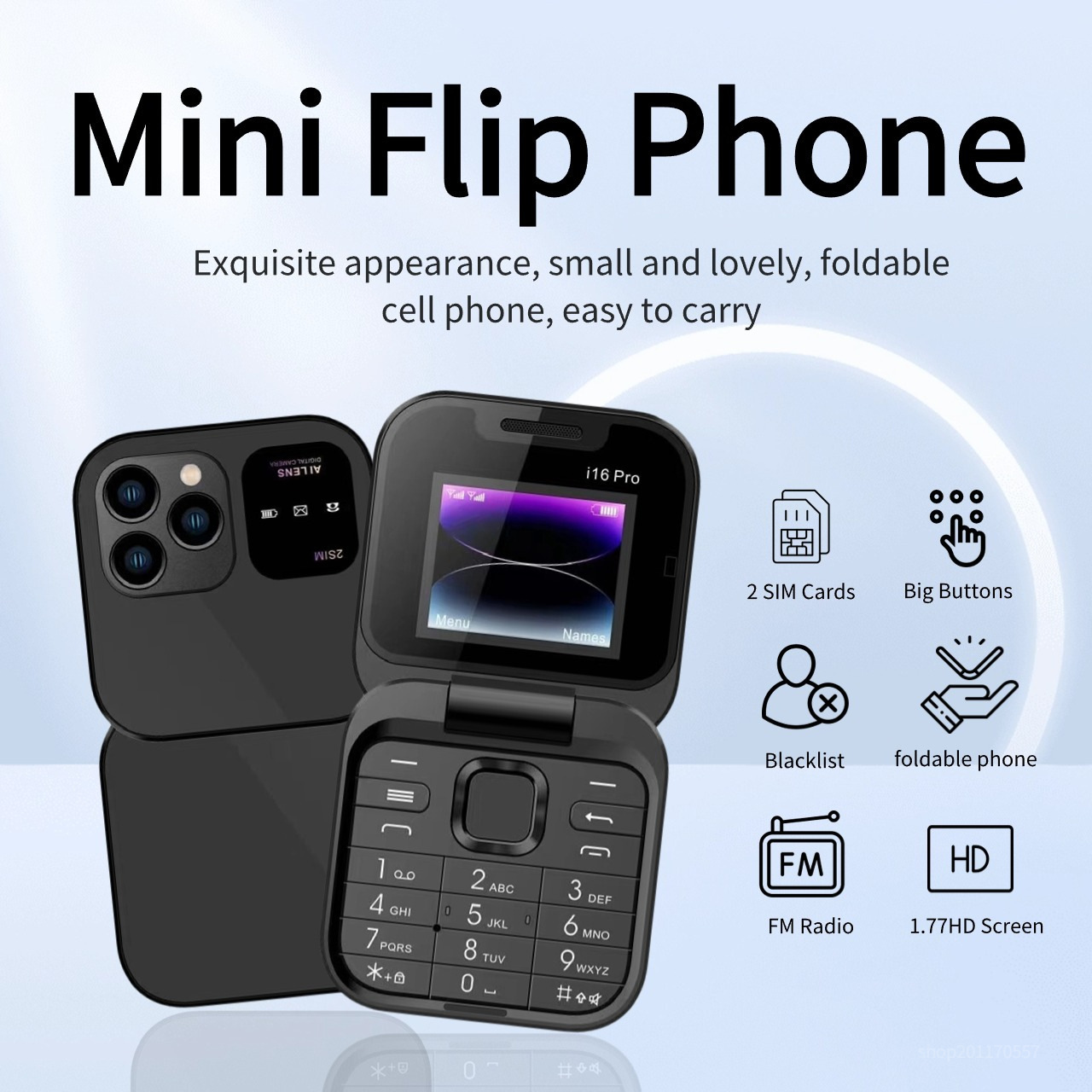 Cross-border i16pro foldable phone with dual SIM cards, mini foldable flip cover keys, small phone pocket, personalized wholesale for the elderly