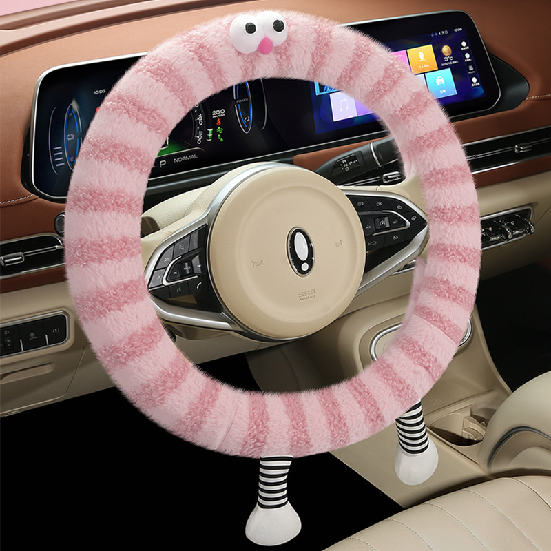 冬季毛绒2024新款小怪兽防滑保暖卡通可爱女汽车方向盘把套大眼萌产品图
