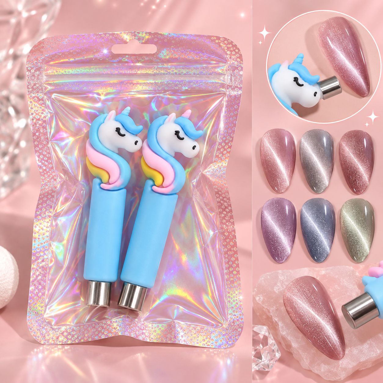 Cat's eye magnet, nail polish magnet, nail polish glue magnet, cat's eye glue magnetic tool, unicorn-shaped nail polish tool batch