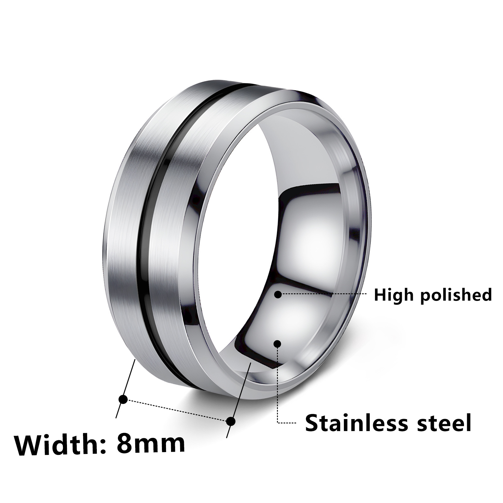 Cross-border Amazon popular men's accessories in Europe and America, standard American size, multi-color matching, non-fading titanium steel ring jewelry Item Picture