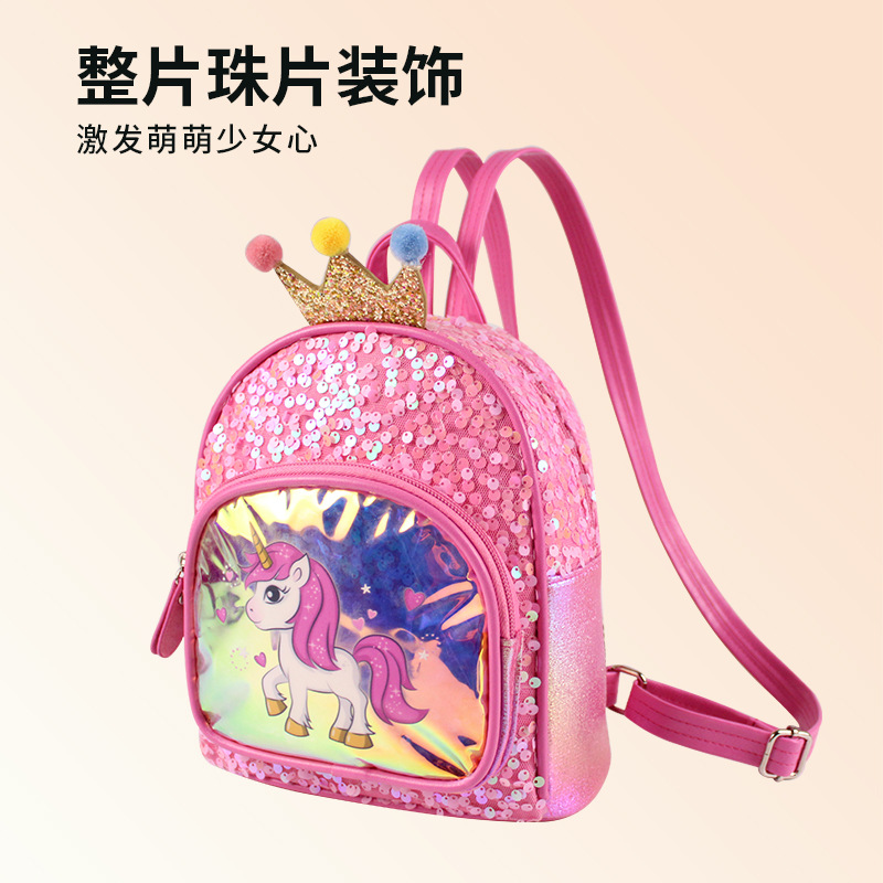New sequined unicorn children's backpack cartoon image Love Princess Girls fashionable and cute children's backpack details Picture