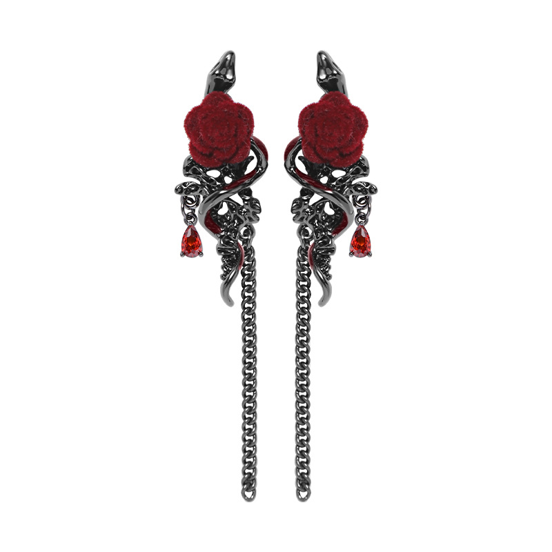 ins Sweet and Cool girl Design rose earrings, silver needle 925 earrings, high-end snake-wrapped flower earrings Item Picture