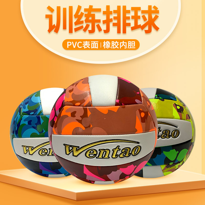 迷彩多色充气式排球 pvc机缝耐磨高档排球5号学生专用球现货
