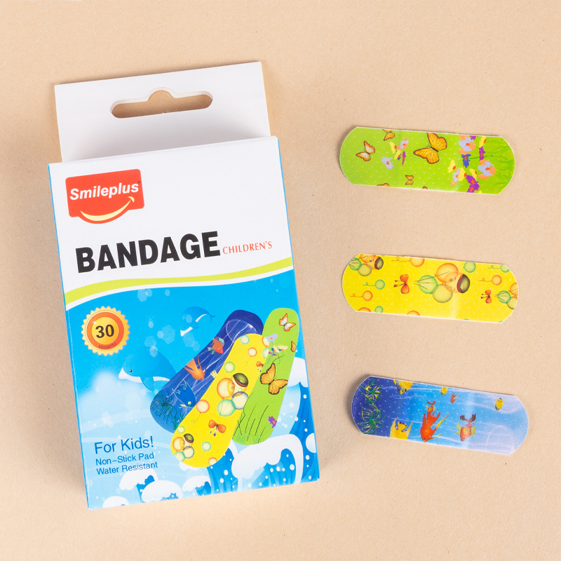 30 pieces of cartoon PE band-aids with various patterns, waterproof stickers, butterfly fish and balloon sets for export Specification image