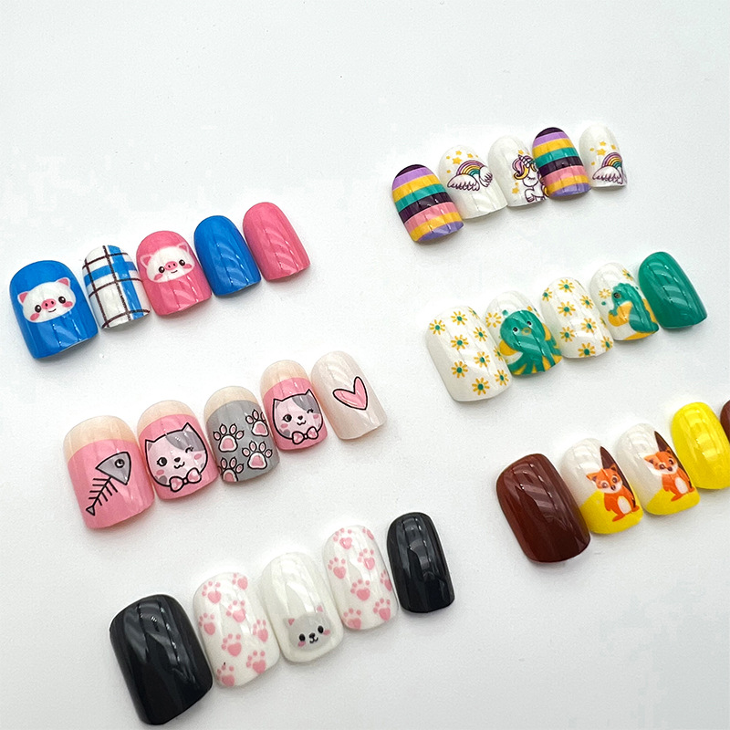 OEM custom wearable nails, cute cartoon nail nail patches, wholesale fake nail patches, detachable wearable nail art Item Picture