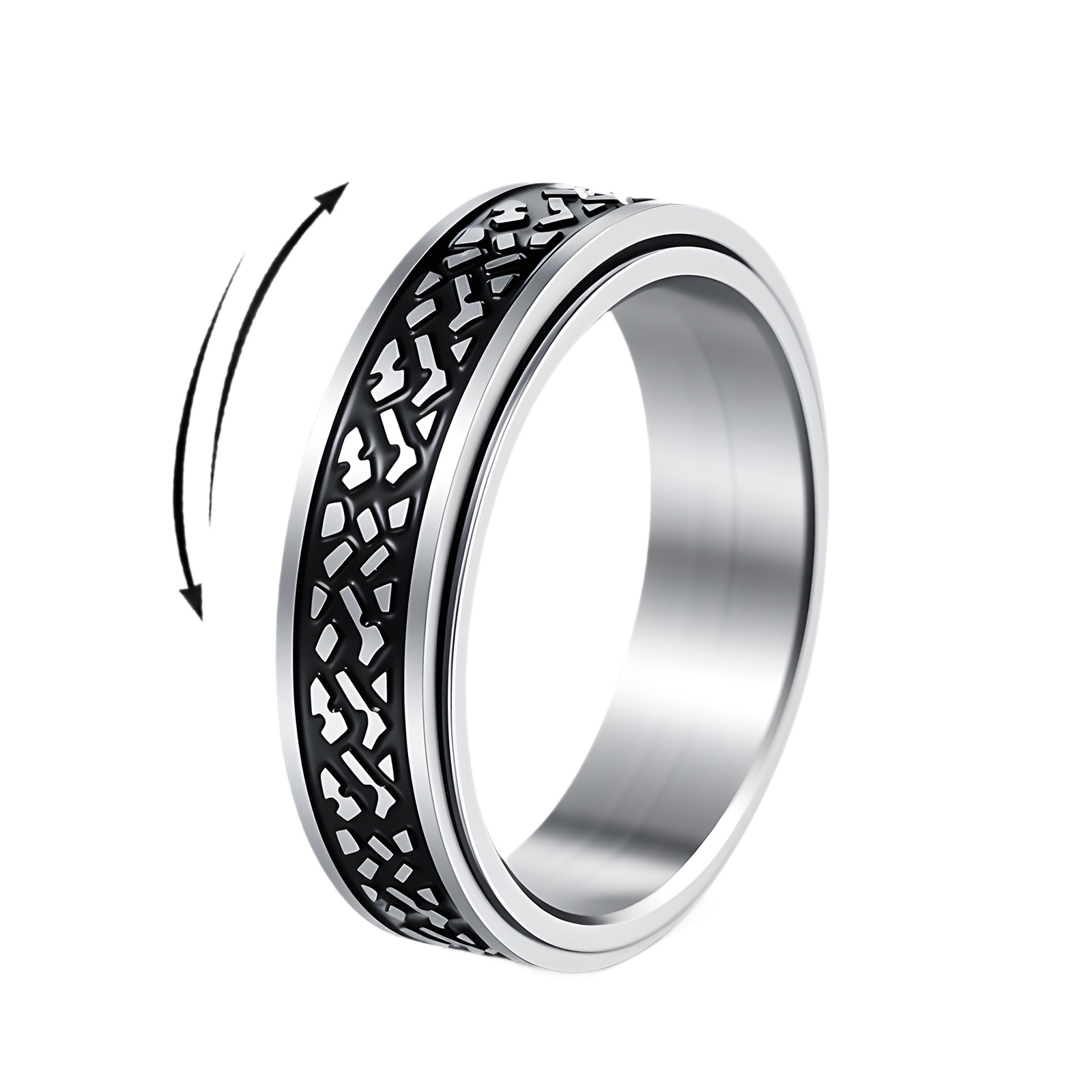 Half-price clearance, rotating pressure-reducing 304 stainless steel men's ring, rotatable stone pattern ring