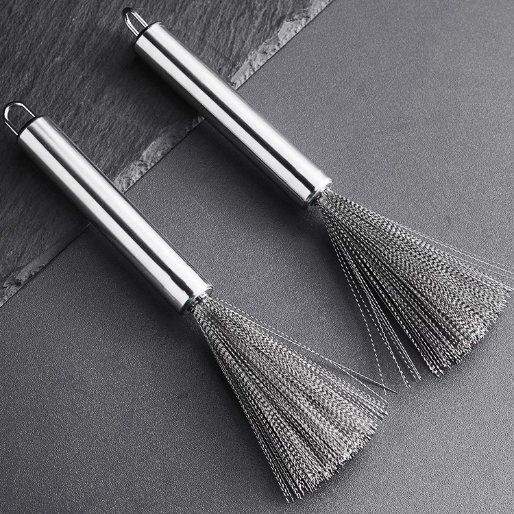 Stainless steel pot brush, kitchen long-handled dish brush, wall-mounted pot brush, cleaning and decontamination wire brush, crevice brush, cleaning brush
