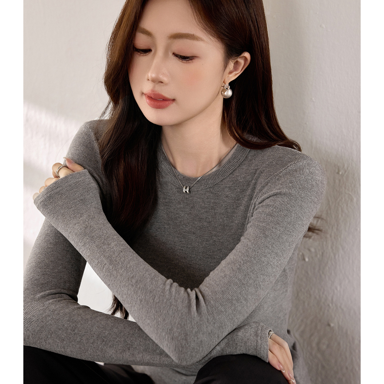 #双面磨毛# 精品慕斯羊绒软糯T恤女长袖2025秋冬新款内搭打底衫