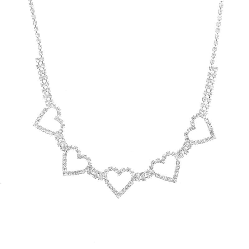 Factory direct sales of export accessories, heart-shaped diamond necklace, Amazon bestseller, simple and versatile daily jewelry, full diamond shiny necklace Item Picture