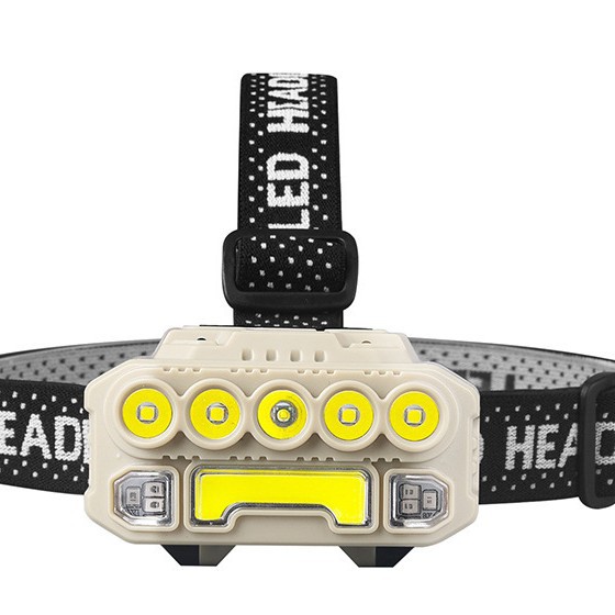 LED plastic headlamp, outdoor cycling and night running strong headlamp, USB charging with red and blue flashing sensor headlamp details Picture