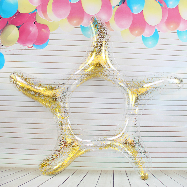 外贸pcv海星亮片游泳圈成人充气五角星透明救生圈腋下泳圈产品图