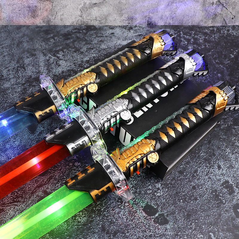 Cross-border children's sound and light samurai sword toys, boys' light and music flashing laser sword toys, night market street stall wholesale details Picture