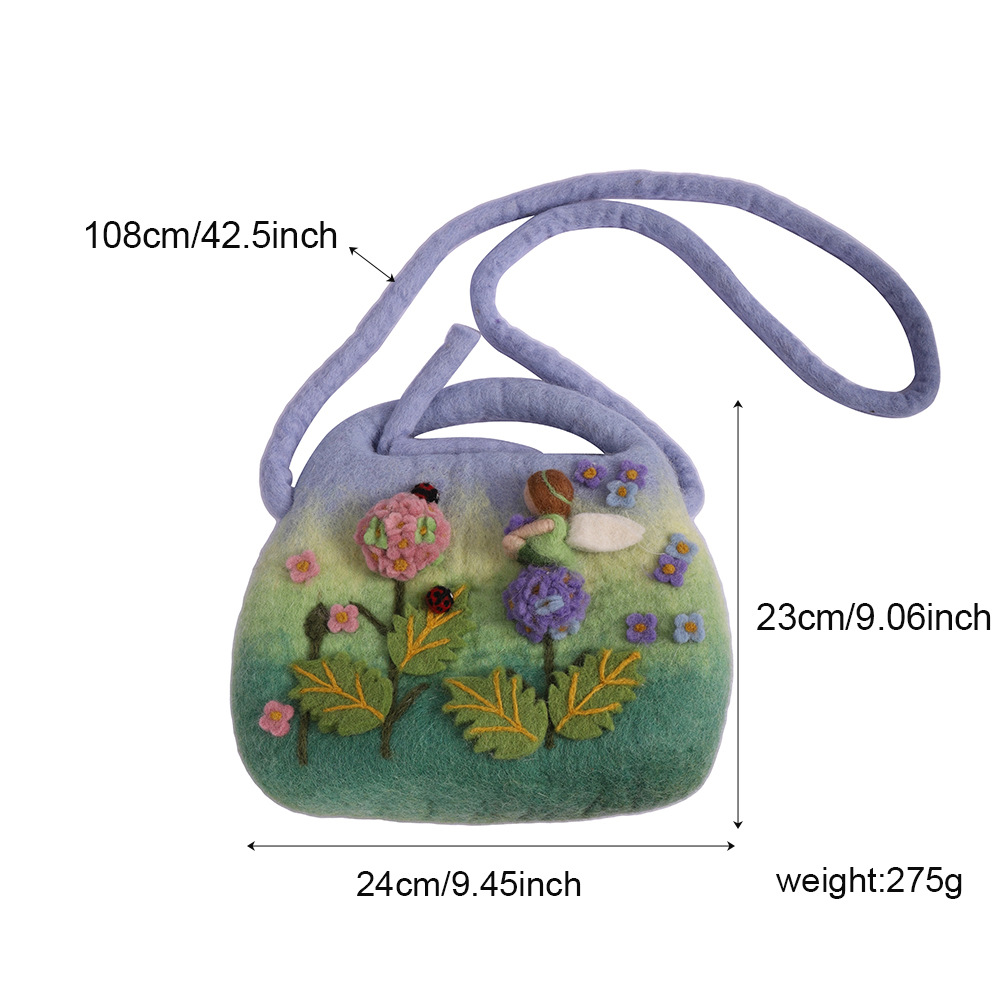 可爱花花斜挎包 尼泊尔手工羊毛毡包包精致立体动物重工毛毡包批白底实物图