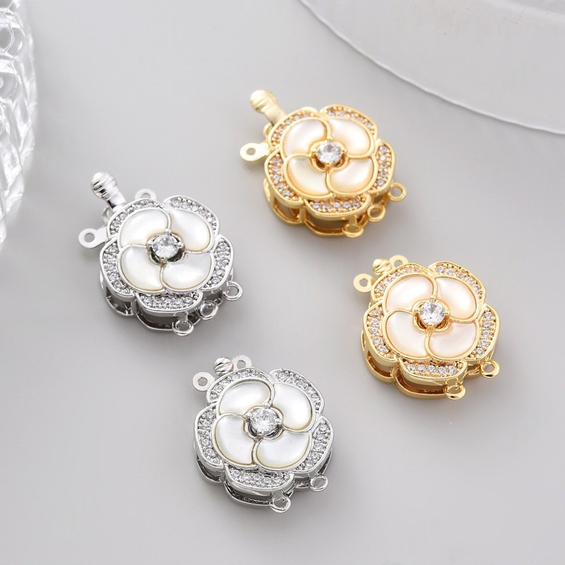 Pearl necklace buckle, single and double row pin buckle, shell camellia, handcrafted end connection buckle, sweater chain diy accessory details Picture