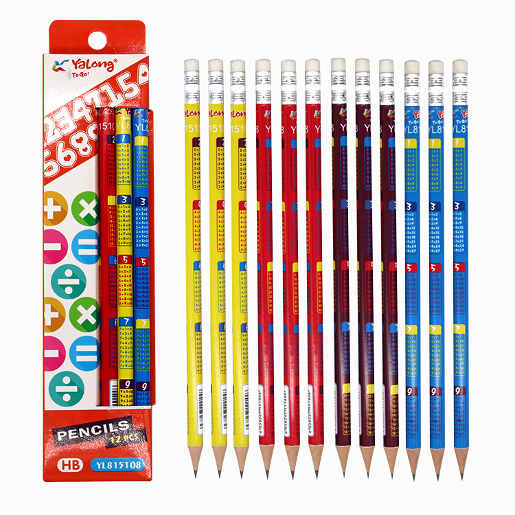 Yalong Cross-border's 2023 new best-selling multiplication table pencil HB pencil with eraser, suitable for students and offices