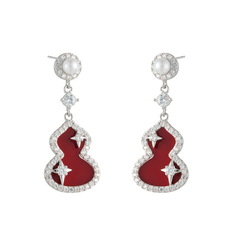 Nueva calabaza roja China colgante de orejón estrella aleación de cobre micro zirconita placa s925 plata pin earpieces premium senses earpieces Item Picture