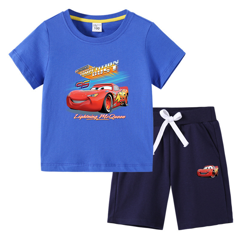 2023 Summer New Lightning McQueen Children's Wear ins Korean Version Cotton Children's short-sleeved and mid-length Pants two-piece set details Picture